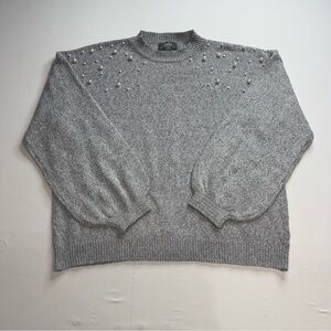 Belldini Gray Crewneck Sweater with Pearl Details